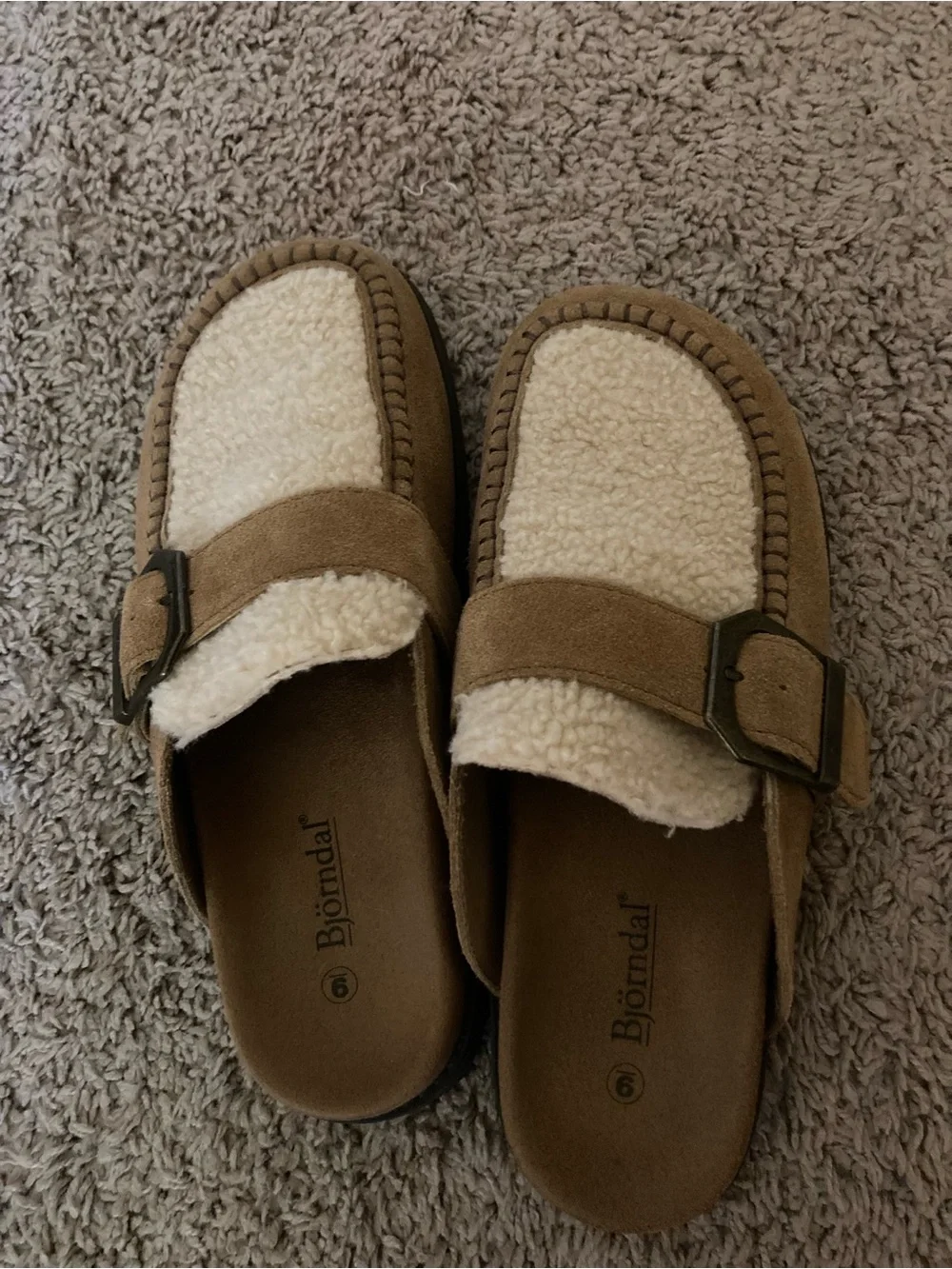 Bjorndal Womens Tan & Cream Fleece Slip-On Mules - Picture 5 of 6